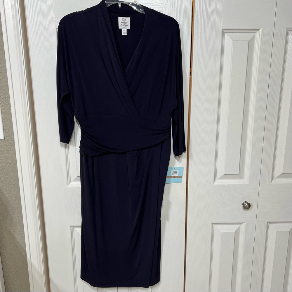 Suzi Chin Maggy Boutique Blue 3/4 Sleeve chiffon Cocktail Dress side zip 12 NWT